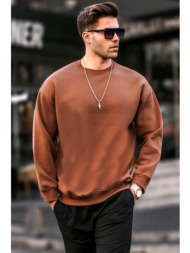 madmext brown crew neck oversized men`s charcoal basic sweatshirt 6048