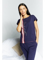monnari woman`s pyjamas pajama top with rhinestone inscription navy blue