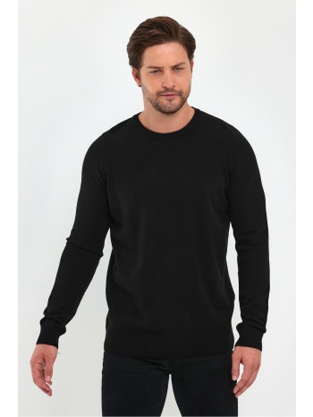 lafaba men`s black crew neck basic knitwear sweater σε προσφορά