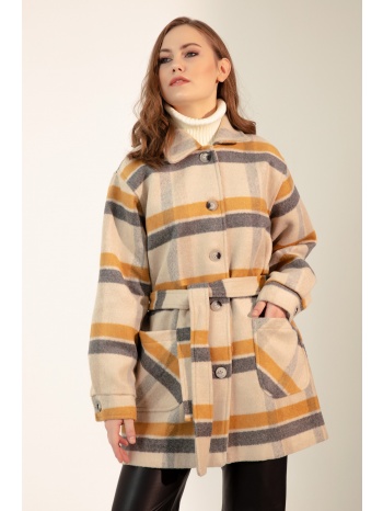 lafaba women`s mustard checkered coat σε προσφορά