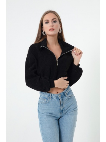 lafaba women`s black zipper crop sweater σε προσφορά