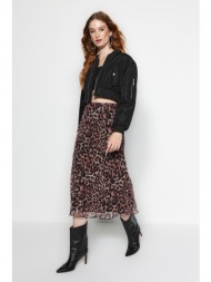 trendyol multi-colored leopard print lined tulle a-line/awning a-line formal midi skirt