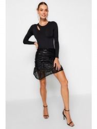 trendyol black sequin skirt with ruffles