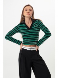 lafaba women`s green striped knitted sweater