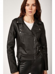 bigdart 1025 faux leather biker jacket - black