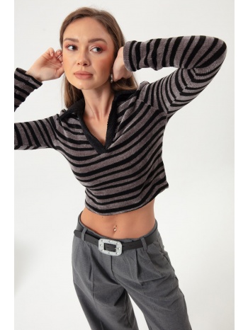 lafaba women`s gray striped knitted sweater σε προσφορά