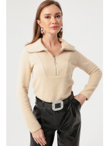 lafaba women`s beige collar zippered sweater σε προσφορά