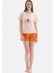 dagi light pink short sleeve print detailed pajamas set with shorts