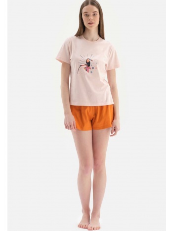 dagi light pink short sleeve print detailed pajamas set σε προσφορά