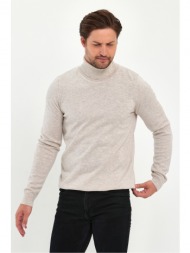 lafaba men`s beige turtleneck basic knitwear sweater