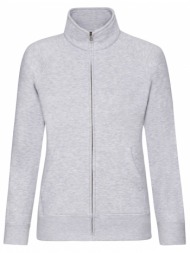 grey women`s sweatshirt with stand-up collar fruit of the loom