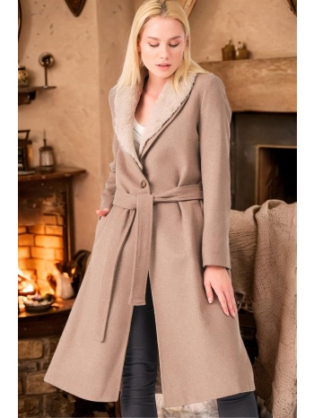 z6671 dewberry women`s coat-plain beige σε προσφορά