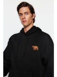 trendyol men`s oversize/wide-fit hooded animal embroidery fleece inner cotton sweatshirt.