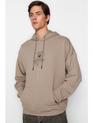 trendyol mink men`s oversize/wide-cut hoodie with mystical printed on the front/back, thick cotton s