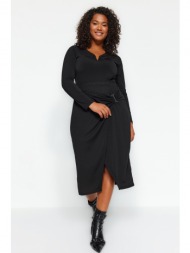 trendyol curve black plain basic crepe knitted plus size skirt