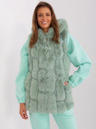 pistachio fur vest with zipper and hood