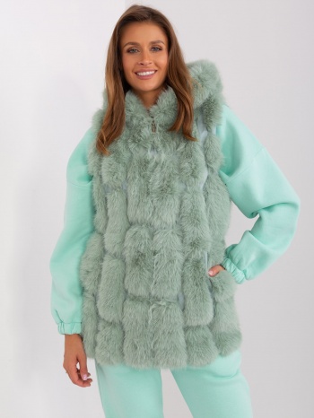 pistachio fur vest with zipper and hood σε προσφορά