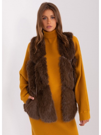 dark brown fur vest with pockets σε προσφορά