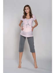 felicita short sleeve pyjamas, 3/4 pants - apricot/grey