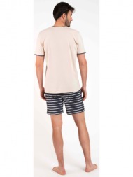 men`s pyjamas lars, short sleeves, short legs - beige/graphite print