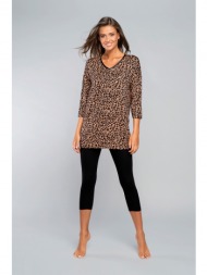 panther pyjamas 3/4 sleeve, 3/4 legs - beige/black print