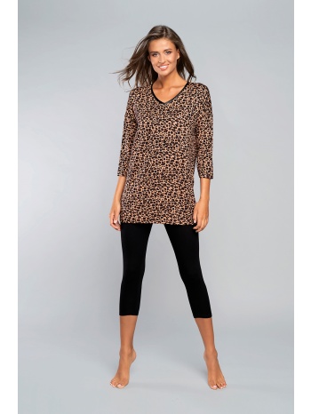 panther pyjamas 3/4 sleeve, 3/4 legs - beige/black print σε προσφορά
