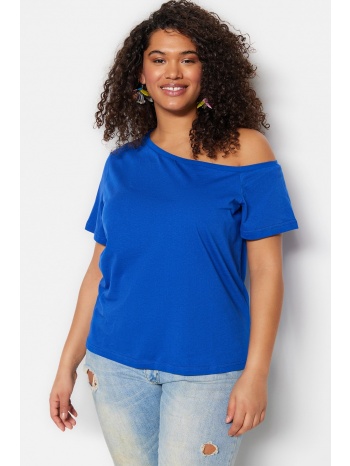 trendyol curve plus size μπλούζα - μπλε - εφαρμοστό σε προσφορά
