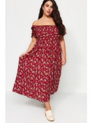 trendyol curve claret red patterned weave dress with leggings on the chest