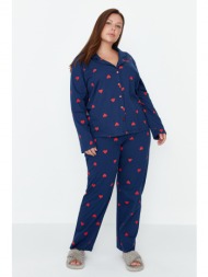 trendyol curve navy blue heart knitted pajamas set