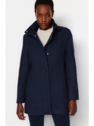 trendyol navy blue ribbed collar detailed wool cachet coat