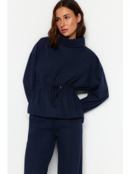 trendyol navy blue thessaloniki/knitwear look, standing collar with smocking, regular fit, and knitt