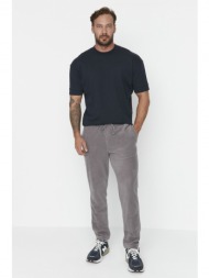 trendyol men`s gray men`s regular/normal fit label appliqued rubber leg sweatpants.