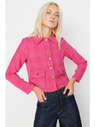 trendyol pink fitted pocket detailed woven plaid jacket