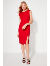 trendyol red fitted midi dress with waistcoat