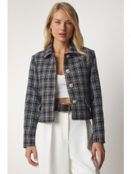 happiness istanbul women`s black buttoned tweed jacket