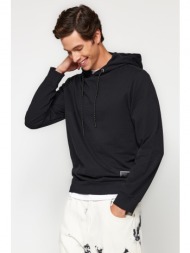 trendyol men`s black regular/regular fit hooded labeled fleece thick sweatshirt