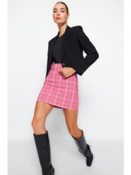 trendyol fuchsia checked tweed fabric mini woven skirt