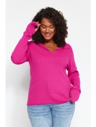 trendyol curve polo neck knitwear sweater with fuchsia sleeves detailed
