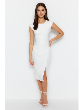 trendyol ecru fitted midi dress with waistband and woven σε προσφορά