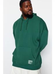 trendyol green men`s plus size basic comfy hoodie with labels and pillows, soft inside. cotton sweat