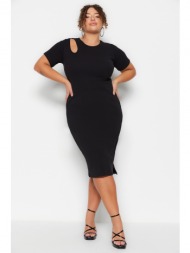 trendyol curve black corduroy knitted cut out and slit detailed dress