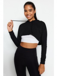 trendyol black super crop hoodie sports sweatshirt