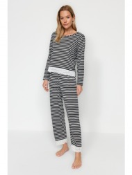 trendyol anthracite stripe with lace detailed tshirt-pants, knitted pajamas set