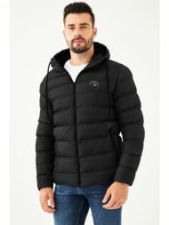 d1fference men`s black fleece waterproof and windproof hooded sports winter puffy coat.