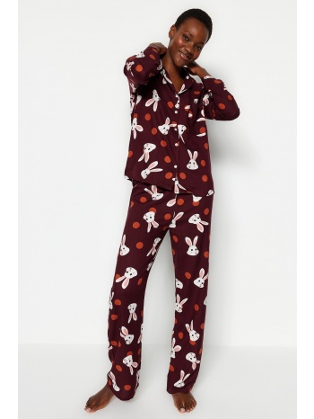 trendyol burgundy rabbit patterned shirt-pants woven σε προσφορά