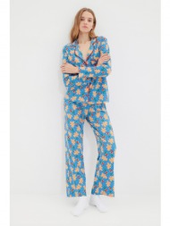 trendyol blue christmas themed knitted pajamas set