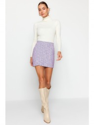 trendyol purple zipper and slit tweed regular waist mini knitted mini skirt