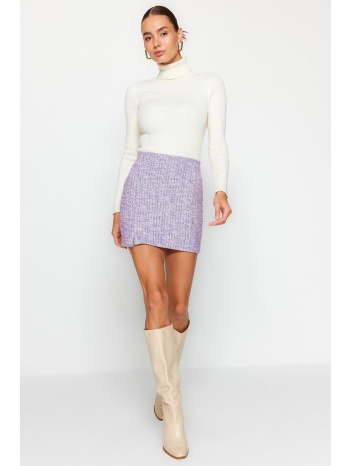 trendyol purple zipper and slit tweed regular waist mini σε προσφορά