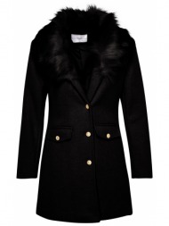 trendyol black premium fur collar detailed coat with gold buttons