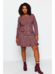 trendyol curve multicolored checkered patterned woven dress with a deaty hem.